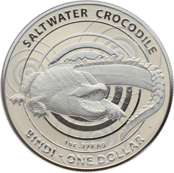 Australien 1 Dollar 2013 Salzwasserkrokodil Bindi - 1 Unze Feinsilber